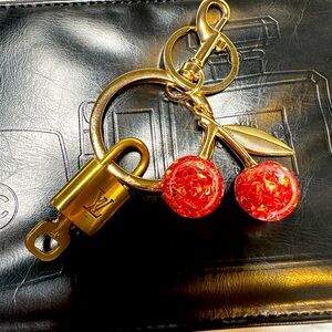 Louis Vuitton Gold and Red Cherry Keychain